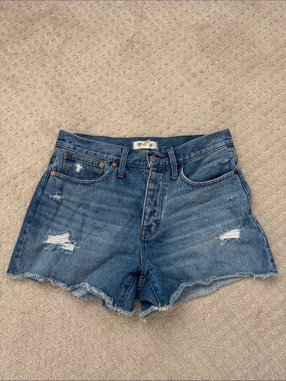 Madewell Distressed High-Rise Denim Shorts - Blue